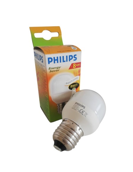 Ampoule sphérique à économie d'énergie Philips Minisoft8 Softone Lustre 8 W E27